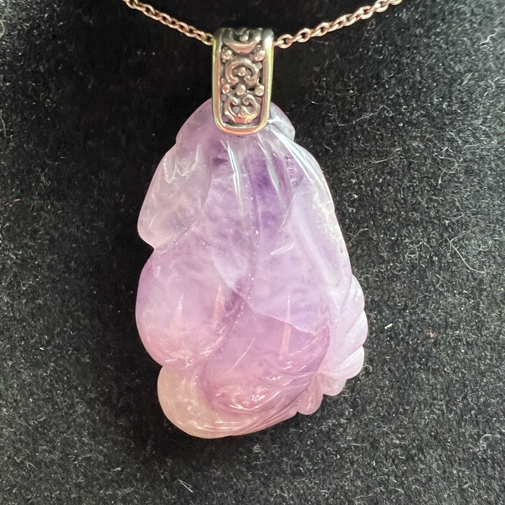 Lavender Jade Carved Pendant on Silver Chain